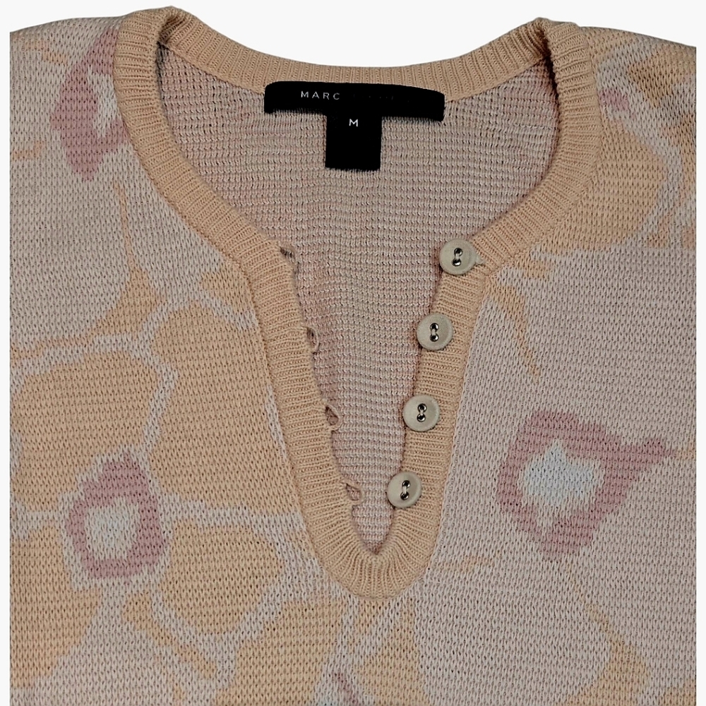 Marc By Marc Jacobs Y2K Floral Knit Henley Sweater Medium Pink Cream Coquette - Picture 11 of 15